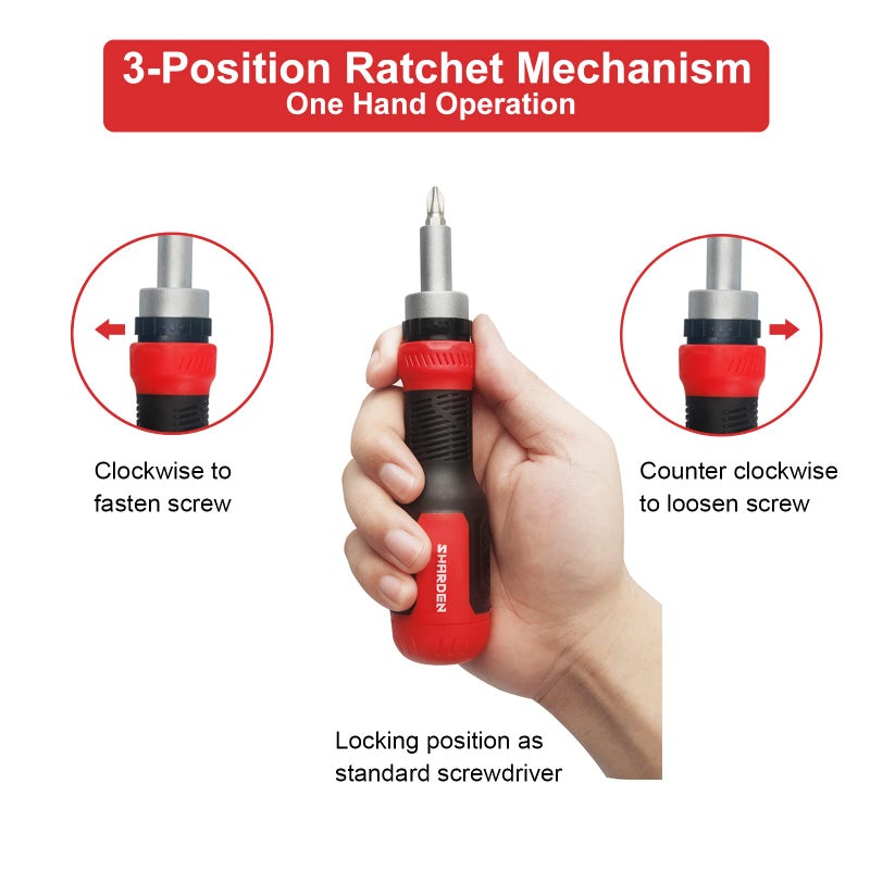 SHARDEN Ratchet Screwdriver 13-in-1 Ratcheting Screwdriver Set Multi Screwdriver Tool All in One with Torx Security  Flat Head  Phillips  Hex  Square and 1/4 Nut Driver - Image 4
